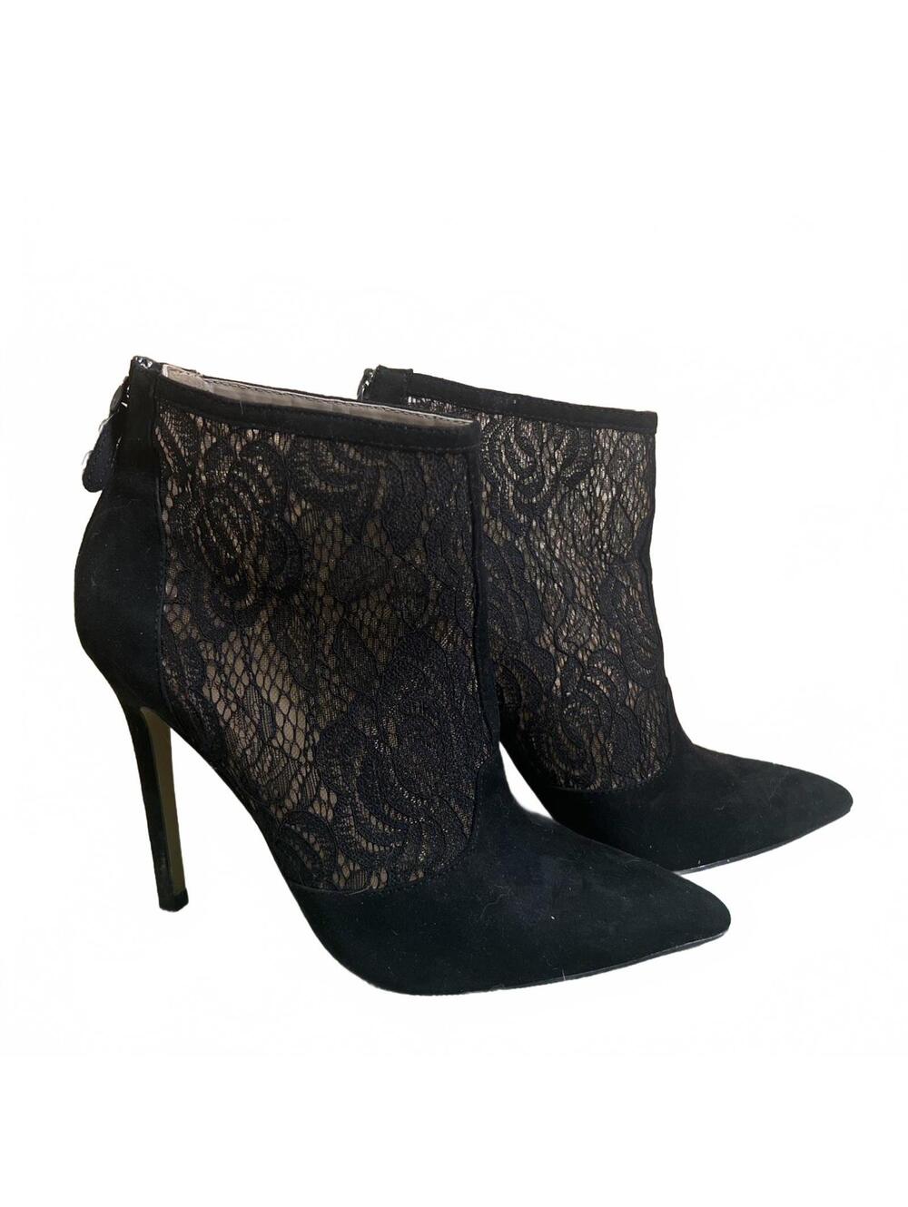 BCBGMAXAZRIA Black Lace Stiletto Booties Size 8 M Gothic Glam 4 inch Heel